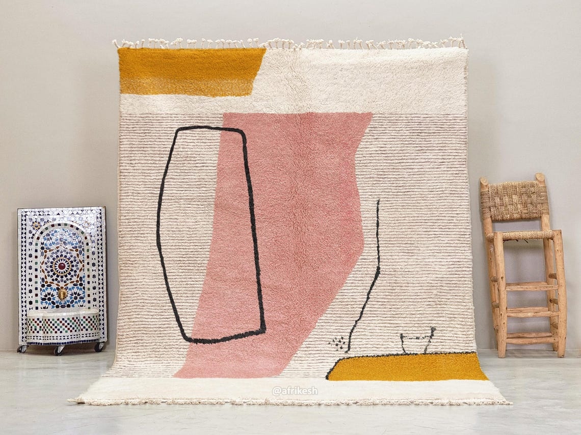 AMAYAS – Pink And White Rug – Beni Ourain Abstract Custom Rug - Image 2