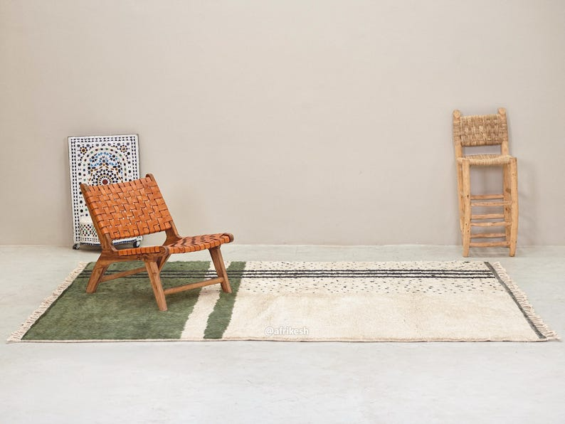 Ameni – Green and White Rug- Beni Ourain Dotted Carpet– Custom Sizes - Image 3