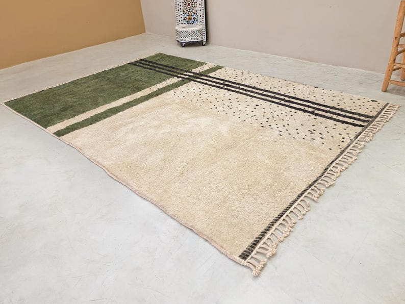 Ameni – Green and White Rug- Beni Ourain Dotted Carpet– Custom Sizes - Image 2