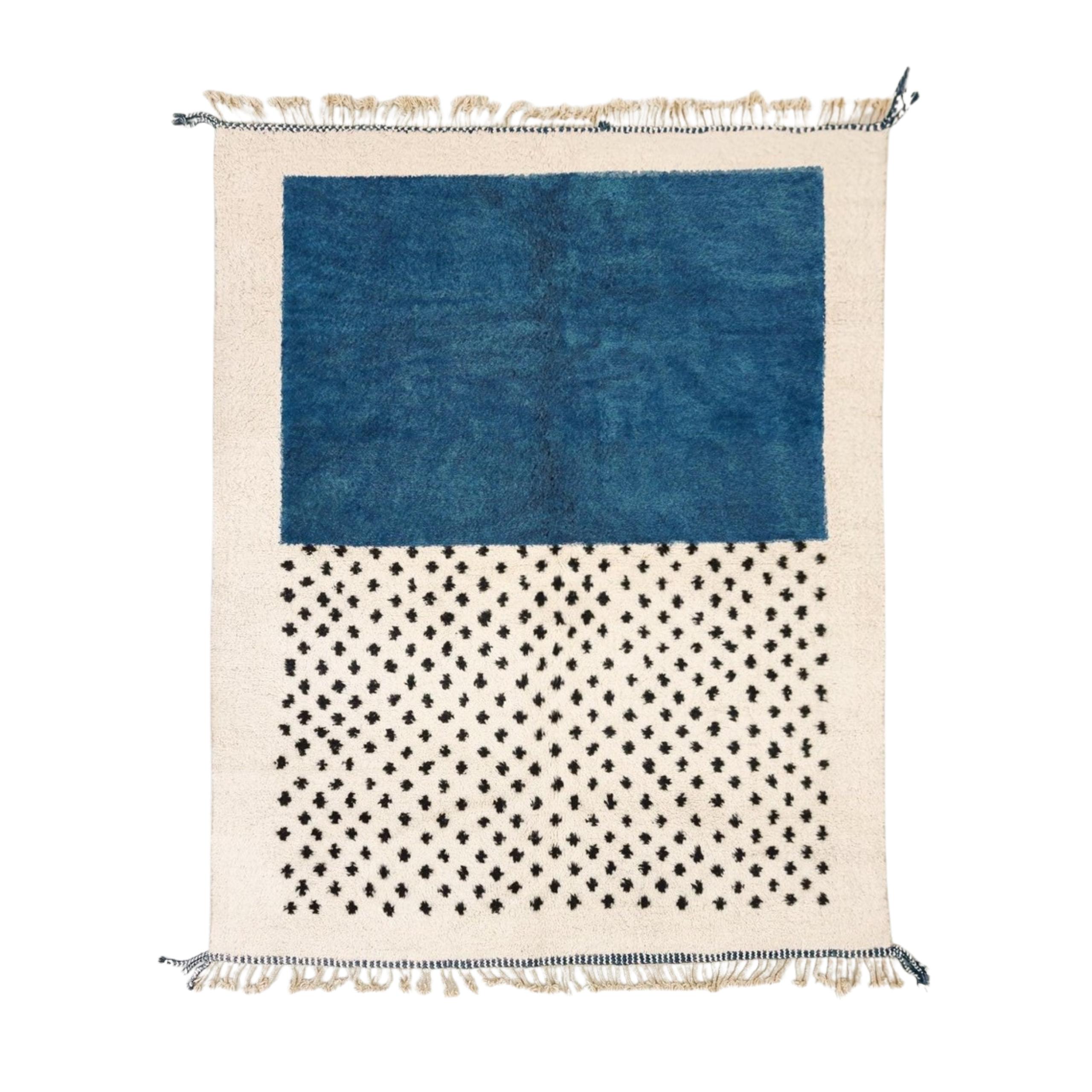 AMNAY-Blue And White Moroccan Carpet-Custom Beni Ourain Dotted Rug