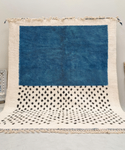 AMNAY-Blue And White Moroccan Carpet-Custom Beni Ourain Dotted Rug