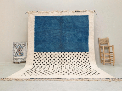 AMNAY-Blue And White Moroccan Carpet-Custom Beni Ourain Dotted Rug