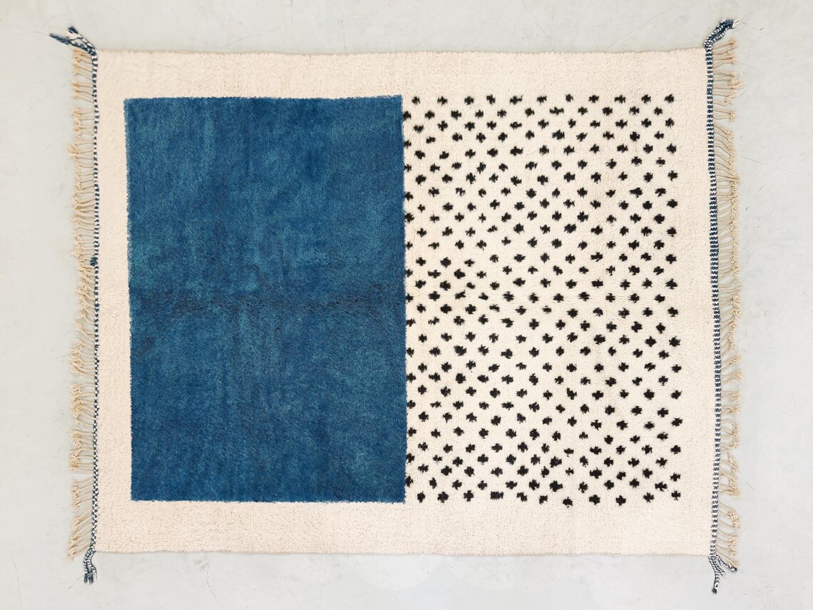 AMNAY-Blue And White Moroccan Carpet-Custom Beni Ourain Dotted Rug - Image 8