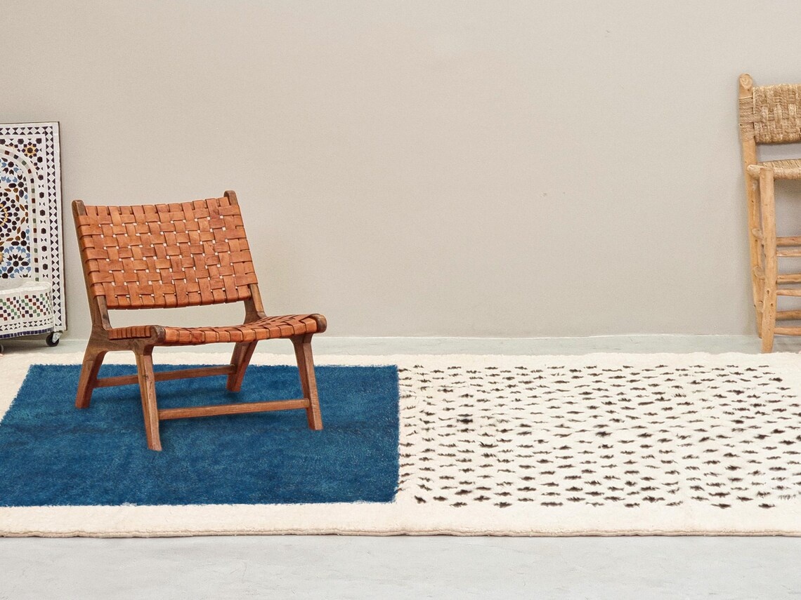 AMNAY-Blue And White Moroccan Carpet-Custom Beni Ourain Dotted Rug - Image 4