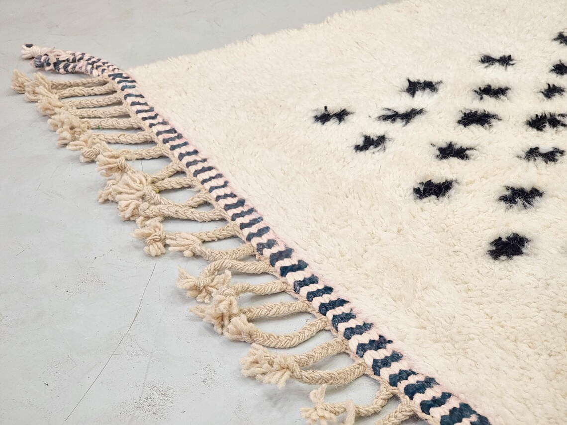 AMNAY-Blue And White Moroccan Carpet-Custom Beni Ourain Dotted Rug - Image 5