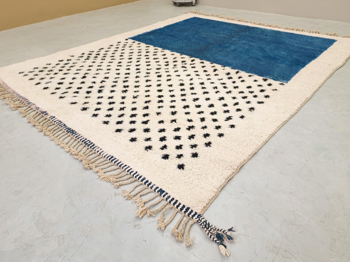 AMNAY-Blue And White Moroccan Carpet-Custom Beni Ourain Dotted Rug - Image 3