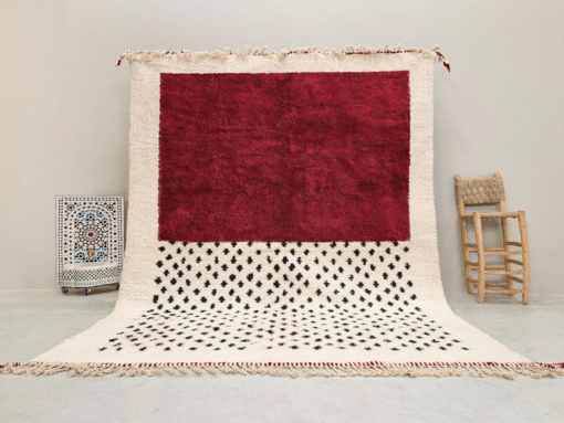 AMNAY-Maroon And White Moroccan Carpet-Custom Beni Ourain Dotted Rug