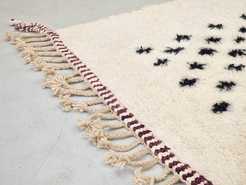 AMNAY-Moroccan Dark Purple And White Rug-Custom Beni Ourain Dotted Carpet - Image 6