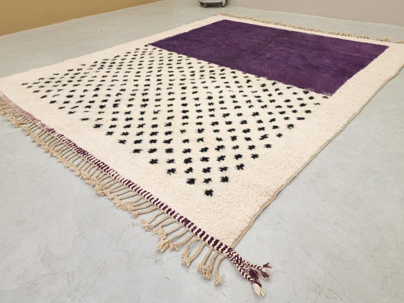 AMNAY-Moroccan Dark Purple And White Rug-Custom Beni Ourain Dotted Carpet - Image 2