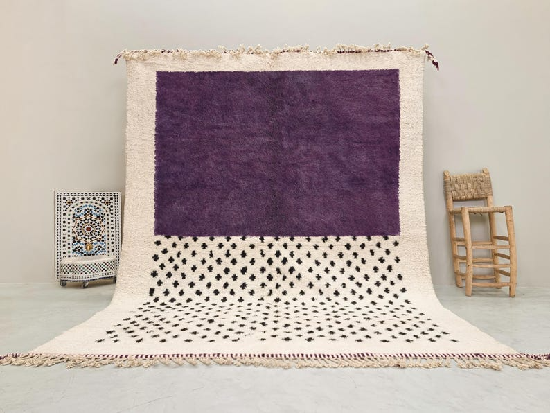 AMNAY-Moroccan Dark Purple And White Rug-Custom Beni Ourain Dotted Carpet