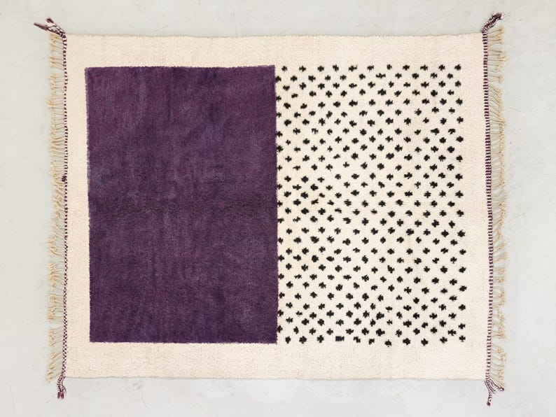 AMNAY-Moroccan Dark Purple And White Rug-Custom Beni Ourain Dotted Carpet - Image 7