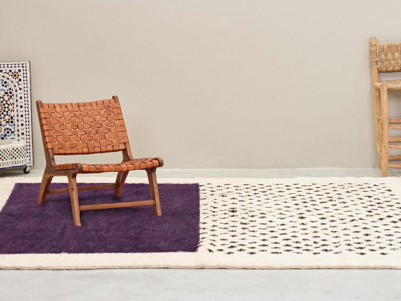 AMNAY-Moroccan Dark Purple And White Rug-Custom Beni Ourain Dotted Carpet - Image 3