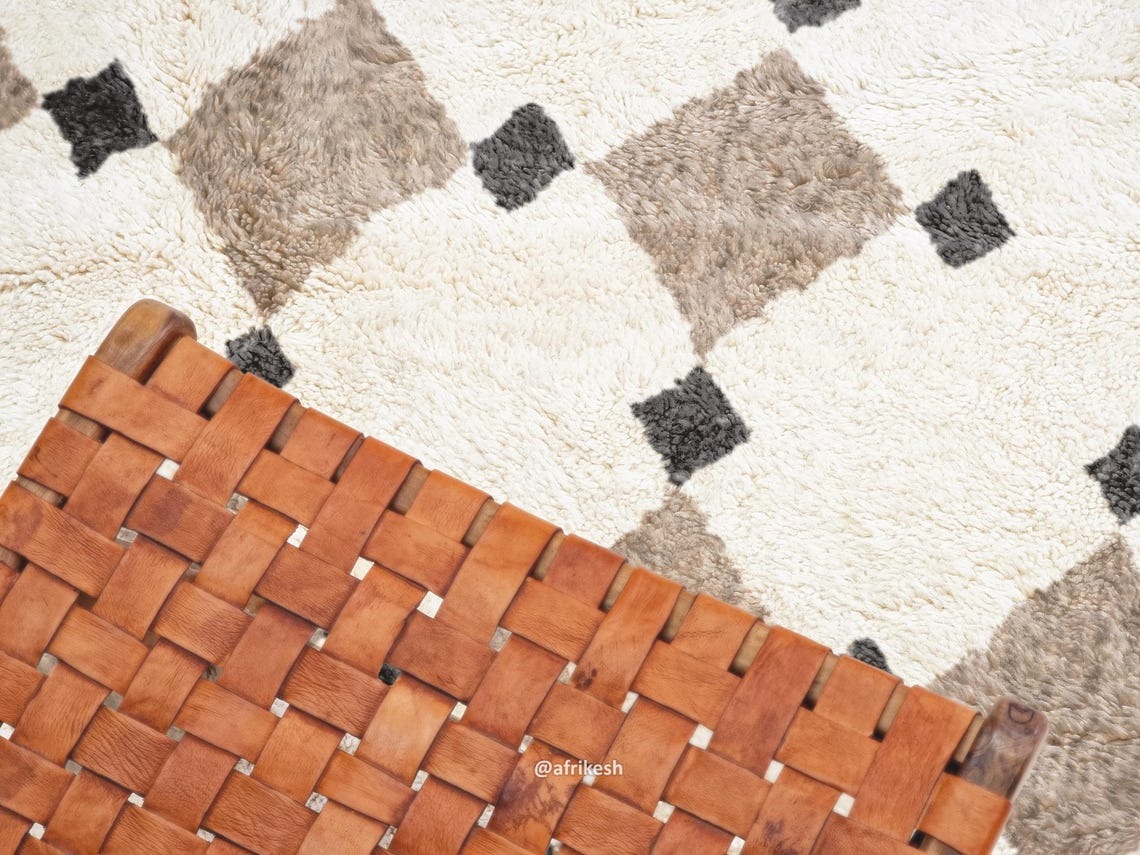 Amud – Moroccan Beni Ourain Rug Beige and White – Custom Geometric Berber Rug - Image 8