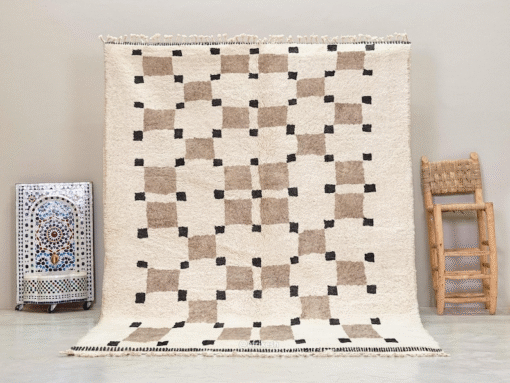 Amud – Moroccan Beni Ourain Rug Beige and White – Custom Geometric Berber Rug