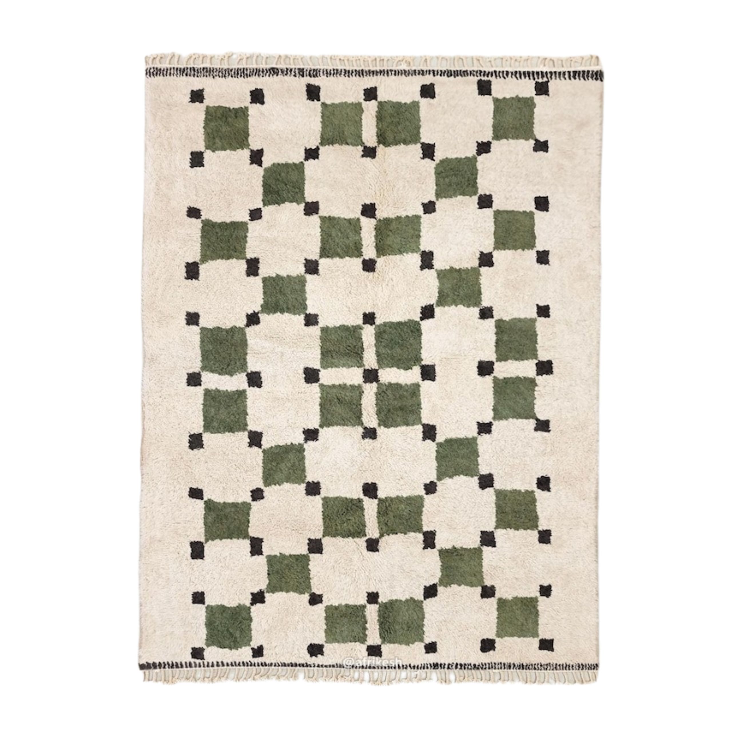 Amud – Moroccan Beni Ourain Rug Green and White – Custom Geometric Berber Rug