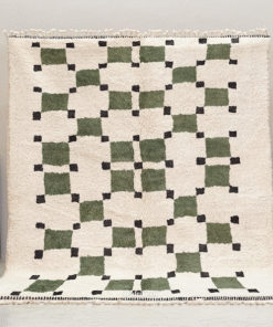 Amud – Moroccan Beni Ourain Rug Green and White – Custom Geometric Berber Rug
