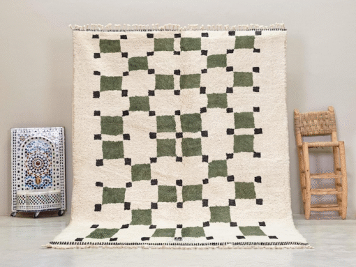 Amud – Moroccan Beni Ourain Rug Green and White – Custom Geometric Berber Rug