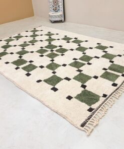 Alternative view of Amud – Moroccan Beni Ourain Rug Green and White – Custom Geometric Berber Rug
