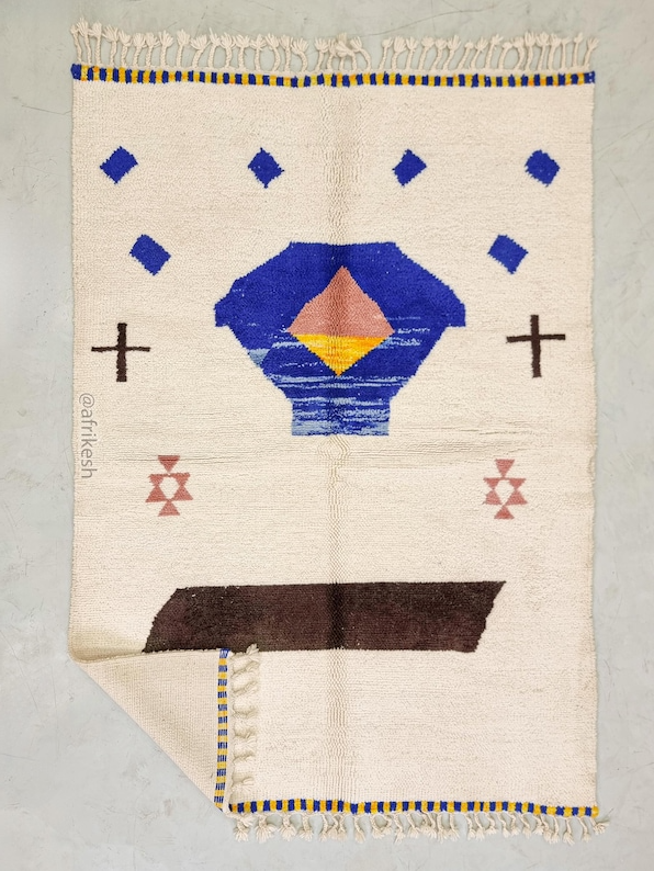 Aryana – Moroccan Handmade Abstract Carpet | Beni Ourain White and Blue Rug – Custom Sizes