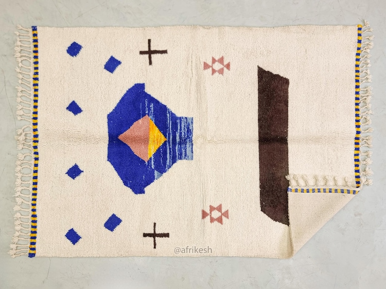 Aryana – Moroccan Handmade Abstract Carpet | Beni Ourain White and Blue Rug – Custom Sizes - Image 9