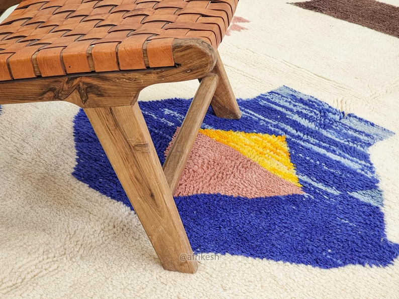 Aryana – Moroccan Handmade Abstract Carpet | Beni Ourain White and Blue Rug – Custom Sizes - Image 6