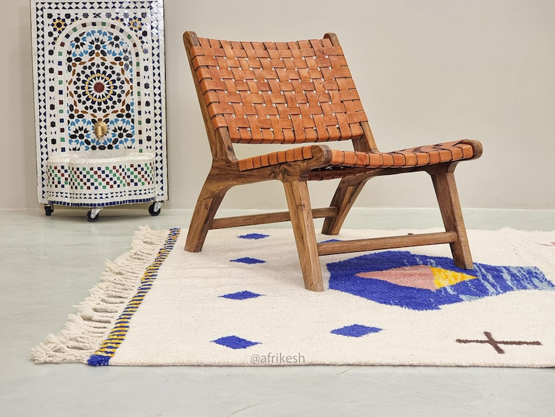 Aryana – Moroccan Handmade Abstract Carpet | Beni Ourain White and Blue Rug – Custom Sizes - Image 5