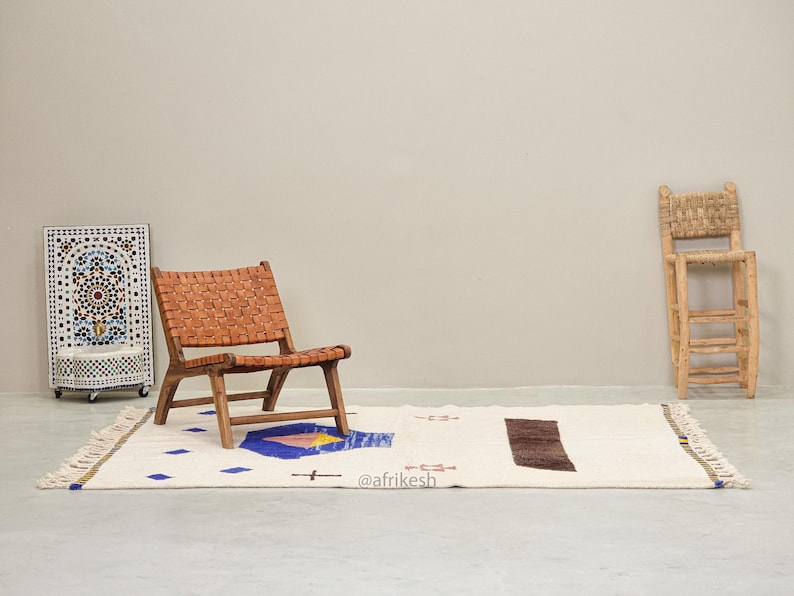 Aryana – Moroccan Handmade Abstract Carpet | Beni Ourain White and Blue Rug – Custom Sizes - Image 4
