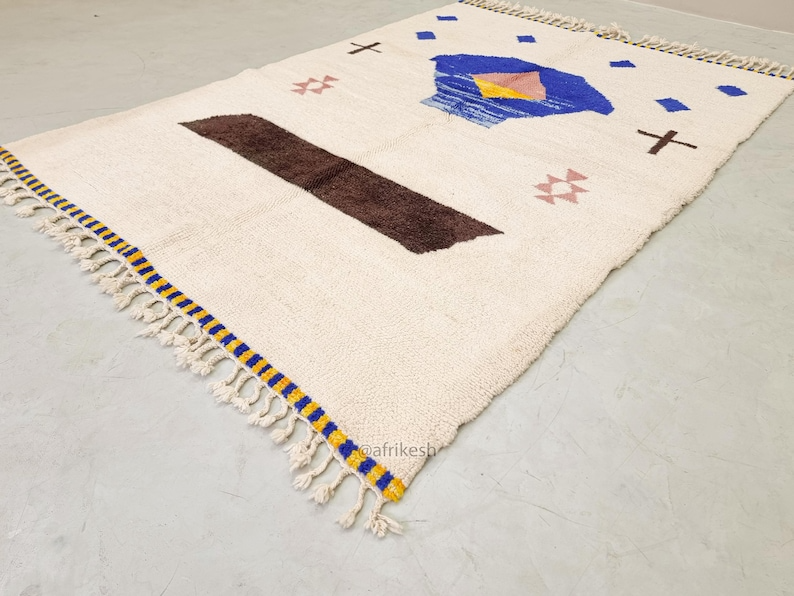 Aryana – Moroccan Handmade Abstract Carpet | Beni Ourain White and Blue Rug – Custom Sizes - Image 3