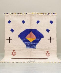 Alternative view of Aryana – Moroccan Handmade Abstract Carpet | Beni Ourain White and Blue Rug – Custom Sizes