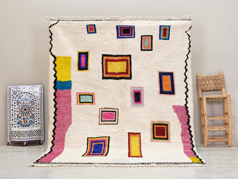 Assirem – White & Pink Rug– Beni Ourain Geometric Custom Rug