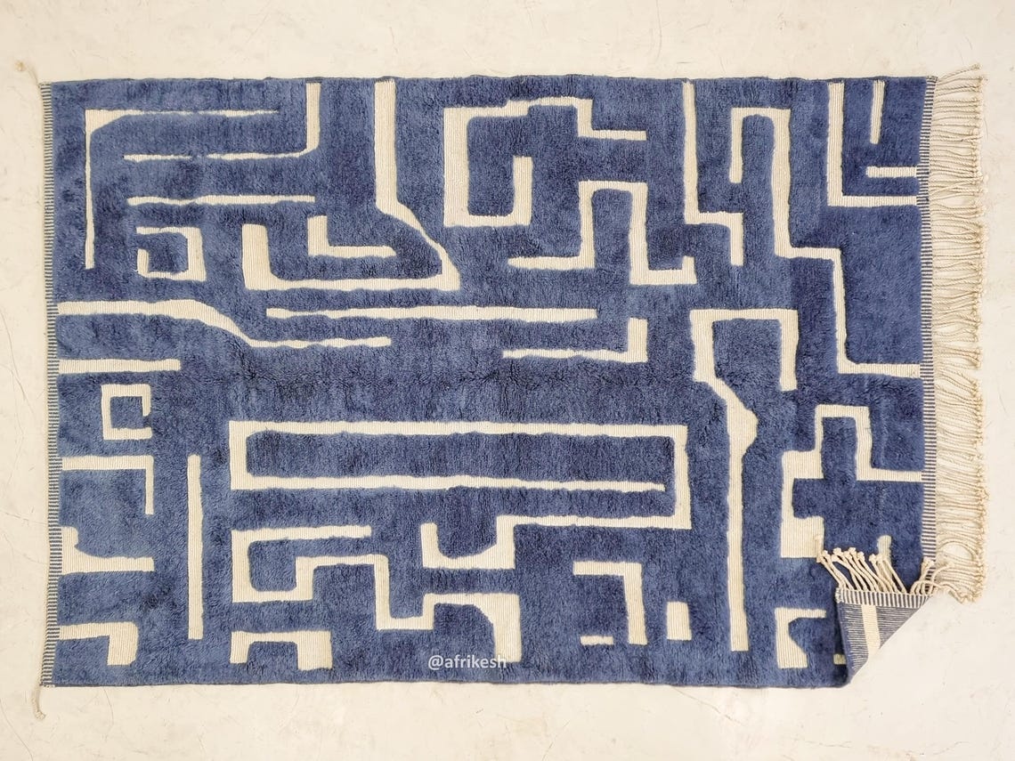 Chams – Blue And Beige Rug – Beni Mrirt Tufted Custom Rug - Image 9