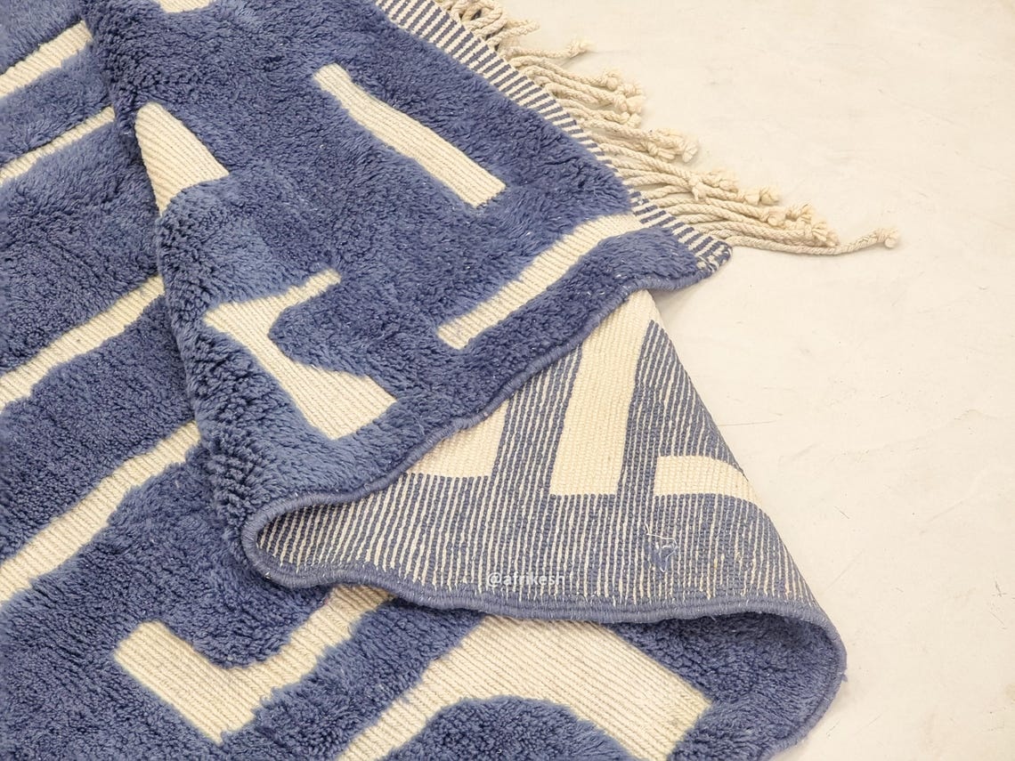 Chams – Blue And Beige Rug – Beni Mrirt Tufted Custom Rug - Image 8