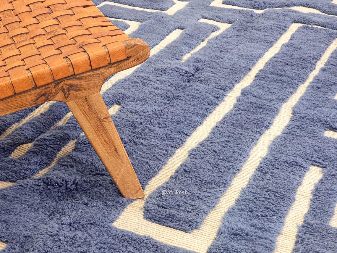 Chams – Blue And Beige Rug – Beni Mrirt Tufted Custom Rug - Image 6