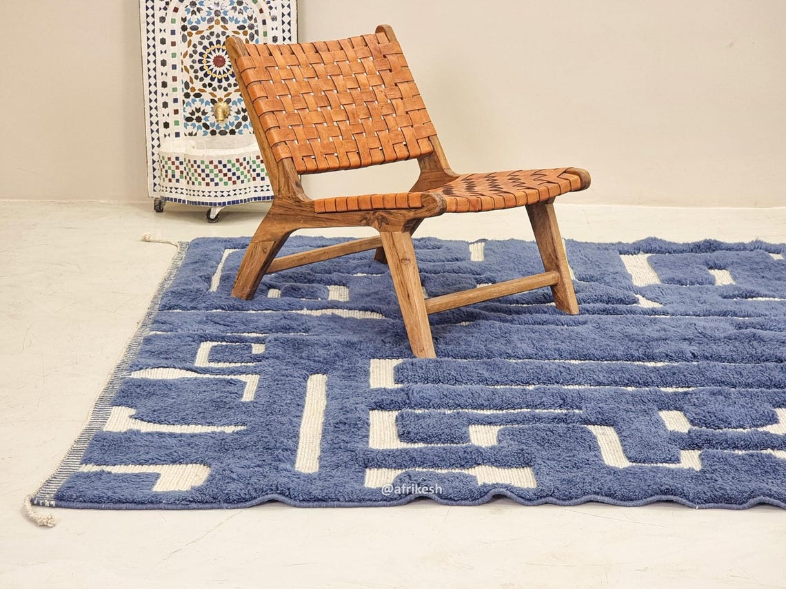 Chams – Blue And Beige Rug – Beni Mrirt Tufted Custom Rug - Image 5
