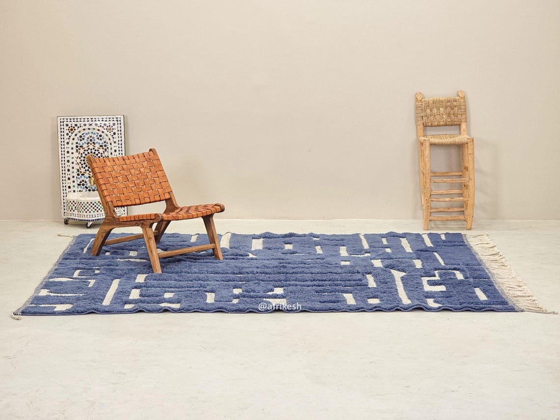 Chams – Blue And Beige Rug – Beni Mrirt Tufted Custom Rug - Image 4