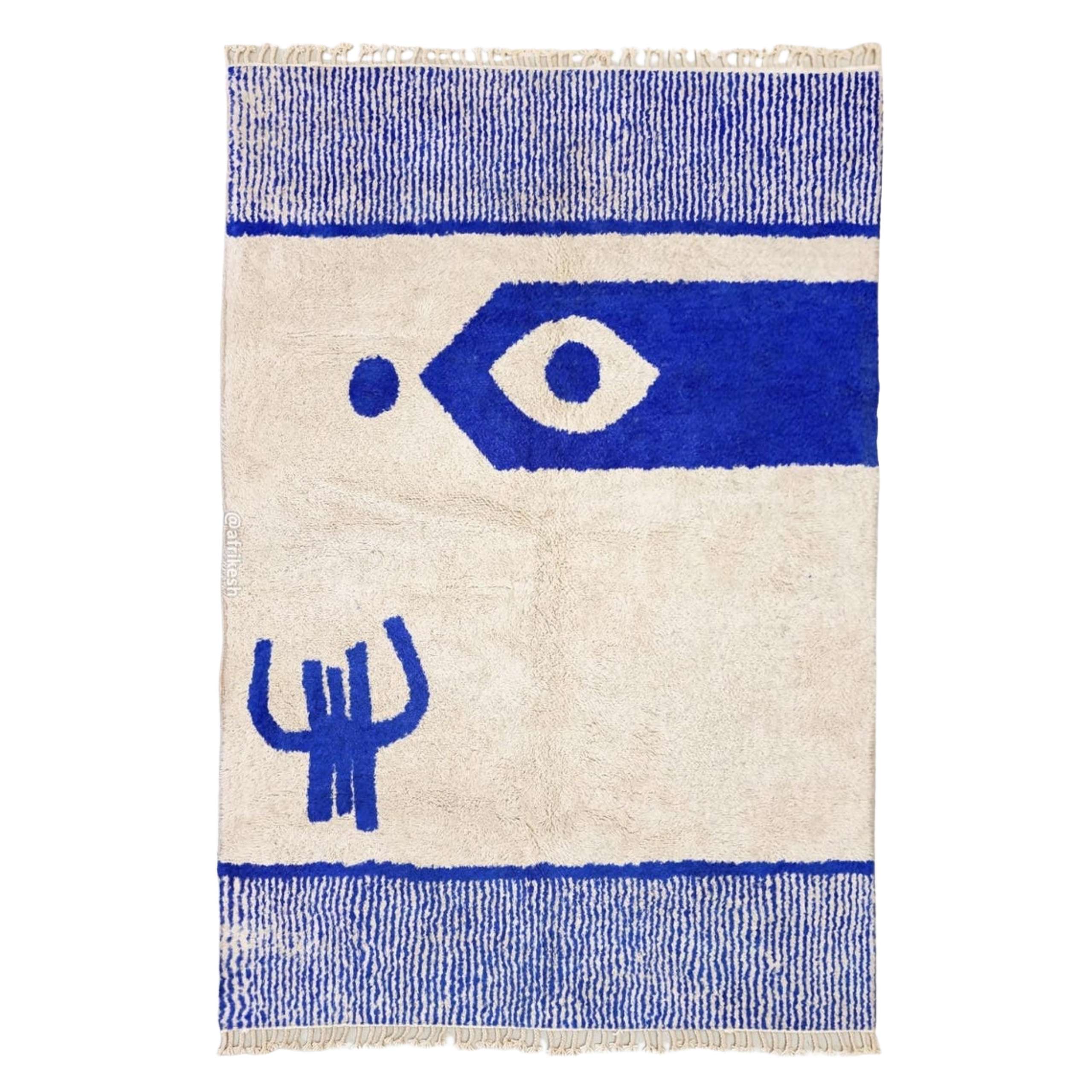 Fadwa – Blue and White Striped Rug | Moroccan Beni Ourain Rug – Custom Sizes