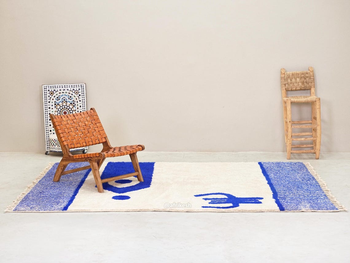 Fadwa – Blue and White Striped Rug | Moroccan Beni Ourain Rug – Custom Sizes - Image 4