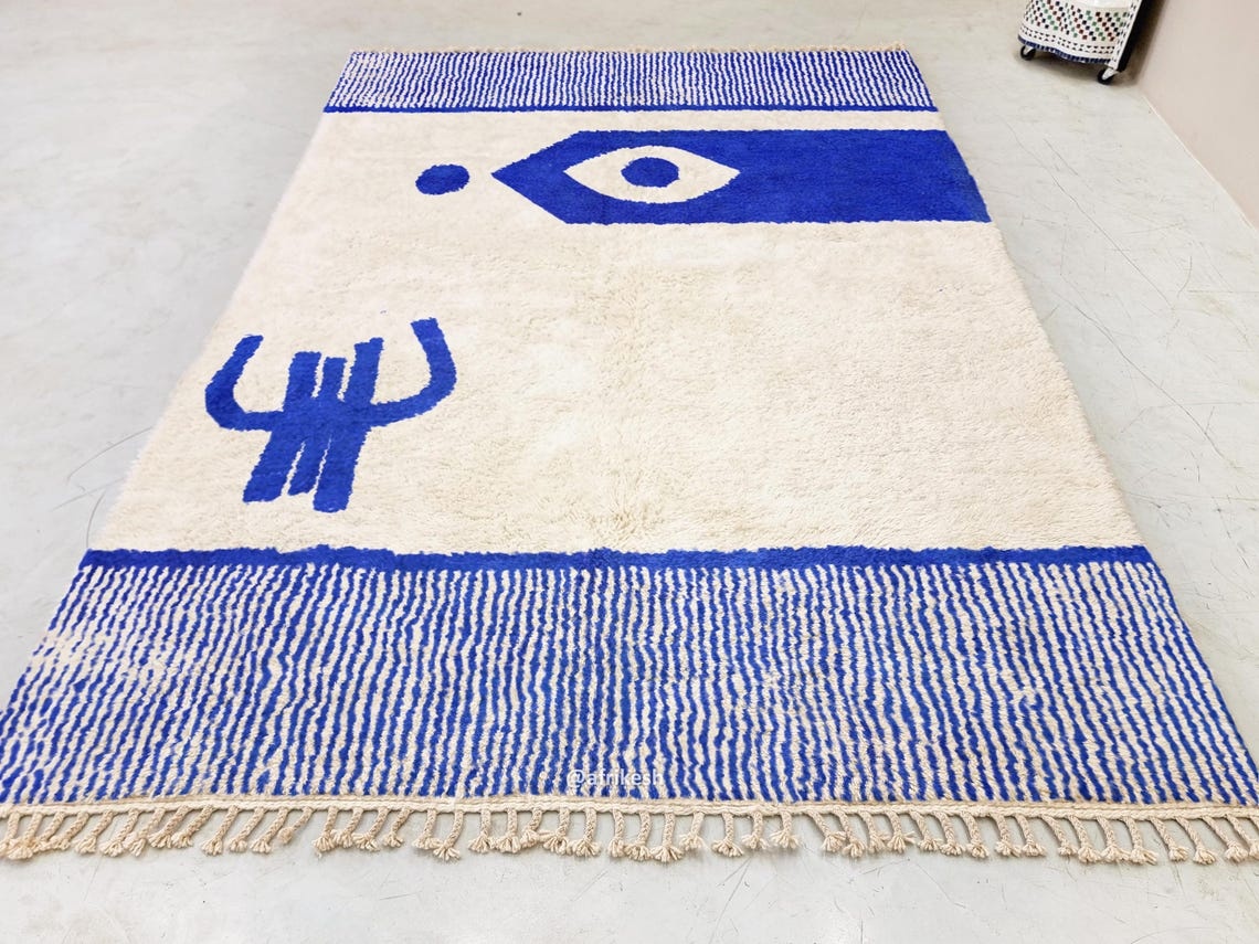Fadwa – Blue and White Striped Rug | Moroccan Beni Ourain Rug – Custom Sizes - Image 3