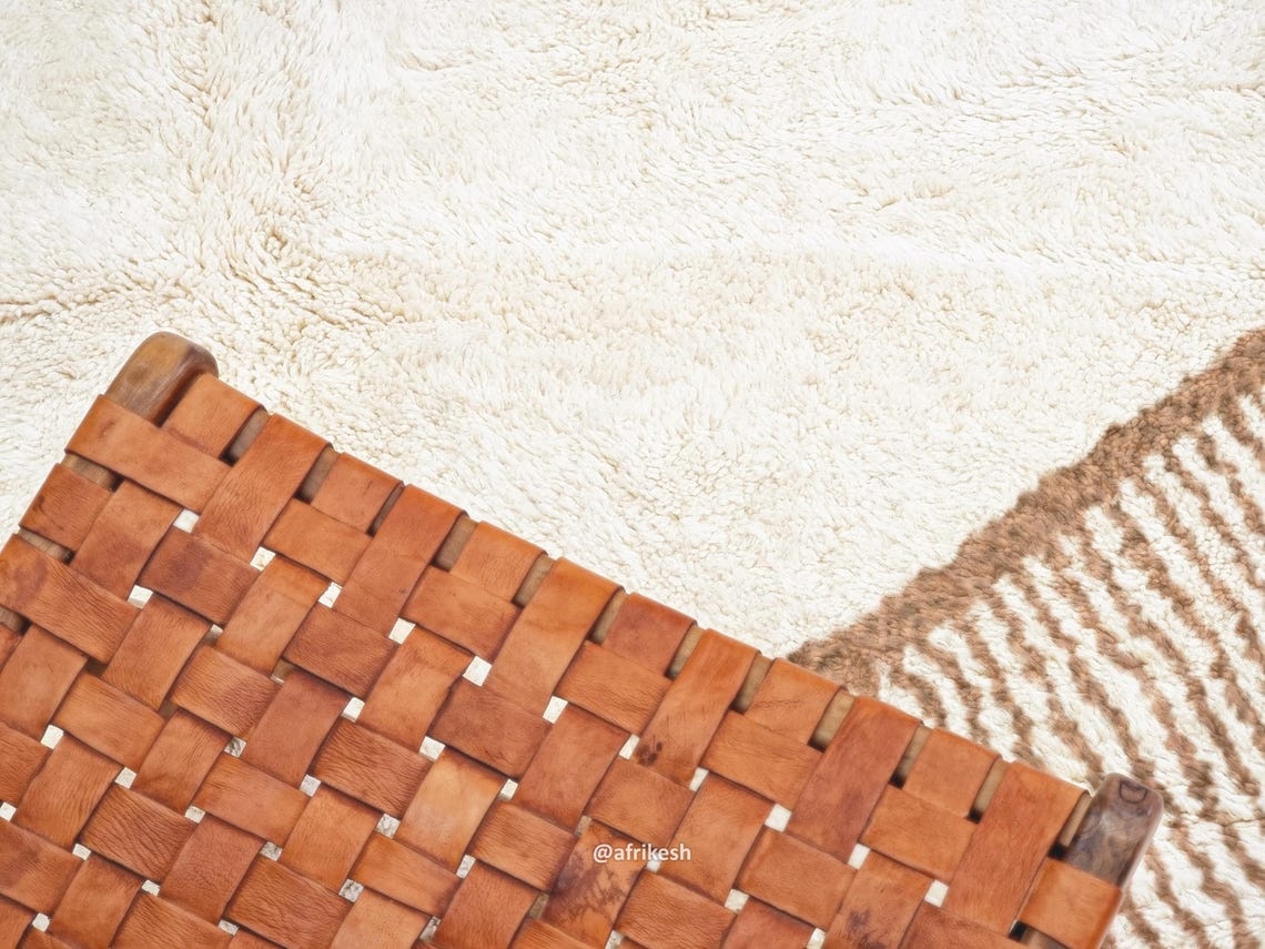 Fadwa – White and Beige Striped Rug | Moroccan Beni Ourain Rug – Custom Sizes - Image 6