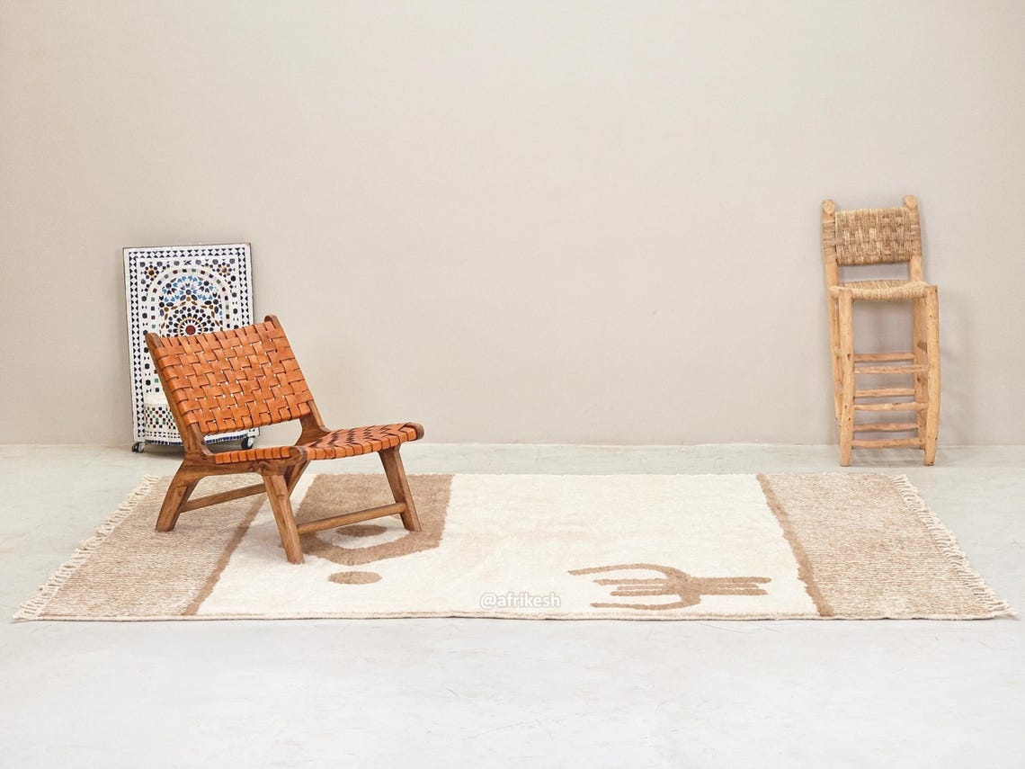 Fadwa – White and Beige Striped Rug | Moroccan Beni Ourain Rug – Custom Sizes - Image 4