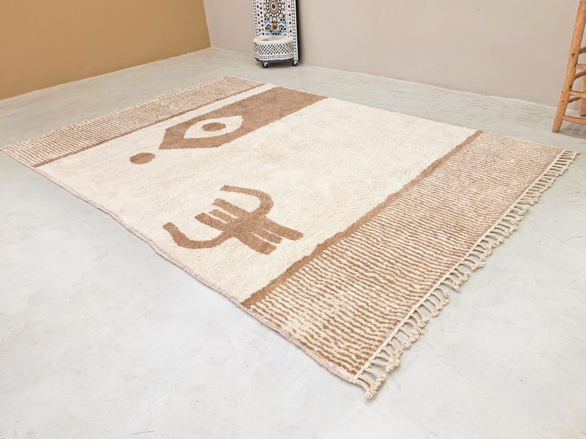 Fadwa – White and Beige Striped Rug | Moroccan Beni Ourain Rug – Custom Sizes - Image 3