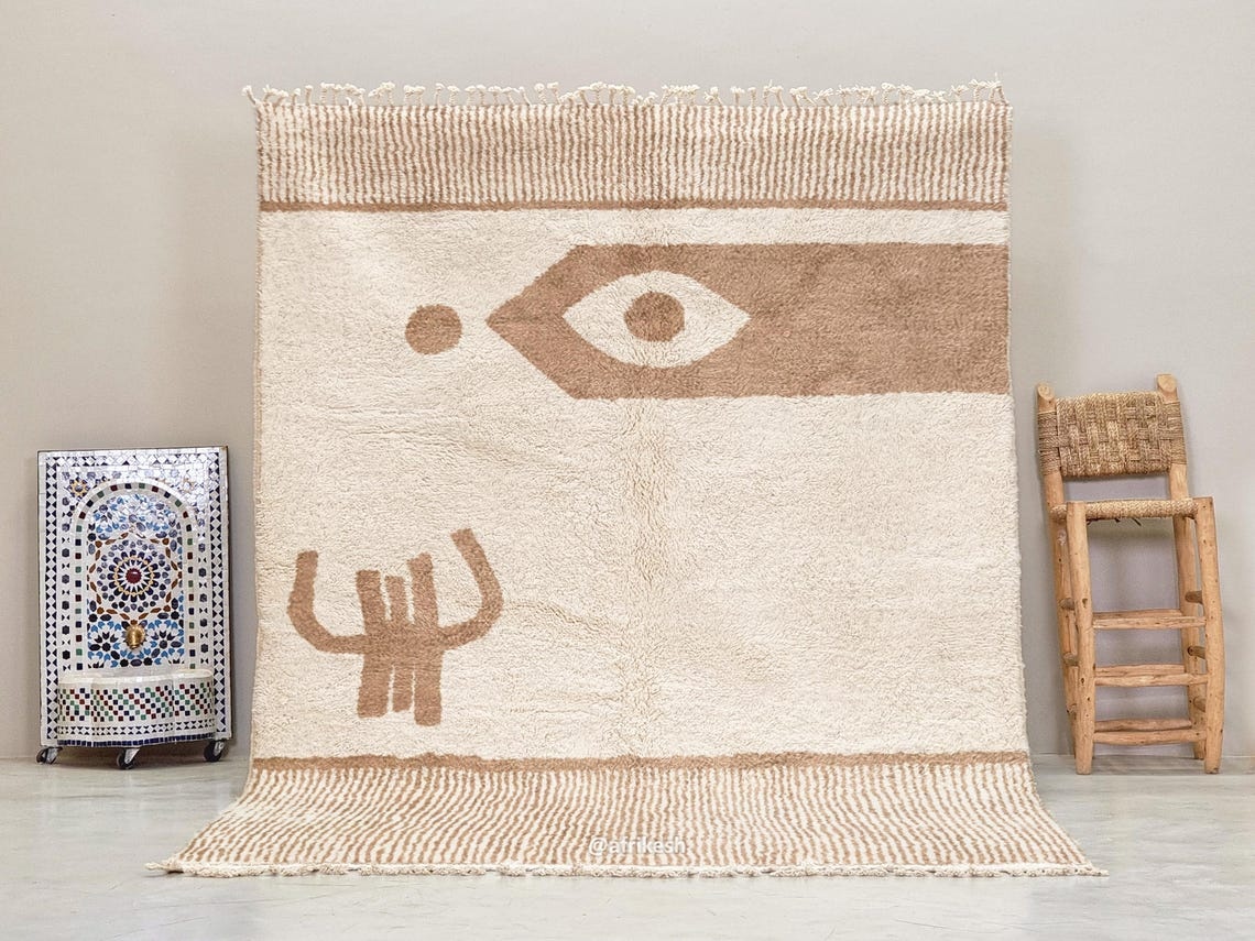 Fadwa – White and Beige Striped Rug | Moroccan Beni Ourain Rug – Custom Sizes - Image 2