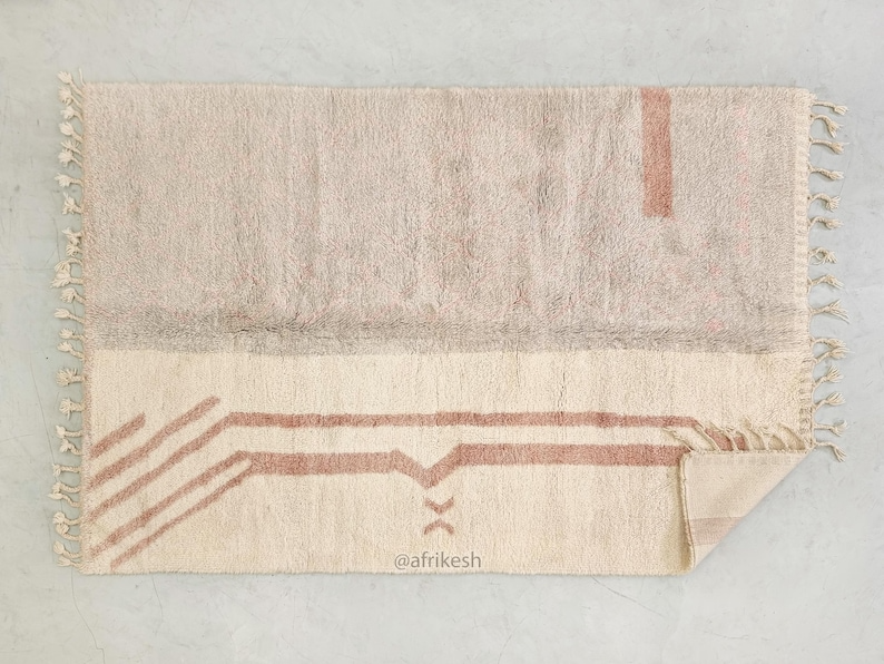Idir– White and Pink Rug | Moroccan Beni Ourain Striped Carpet– Custom Sizes - Image 9