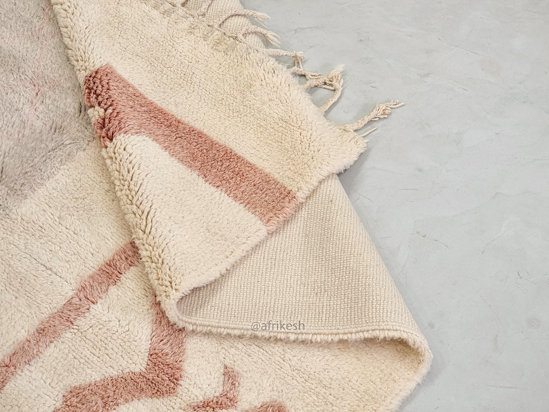 Idir– White and Pink Rug | Moroccan Beni Ourain Striped Carpet– Custom Sizes - Image 7