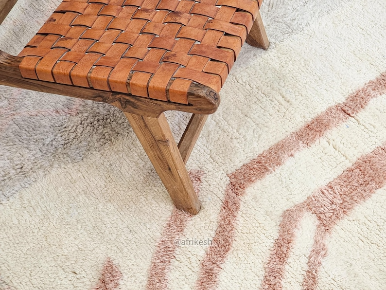 Idir– White and Pink Rug | Moroccan Beni Ourain Striped Carpet– Custom Sizes - Image 6