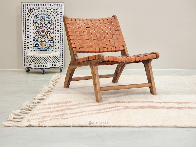 Idir– White and Pink Rug | Moroccan Beni Ourain Striped Carpet– Custom Sizes - Image 5