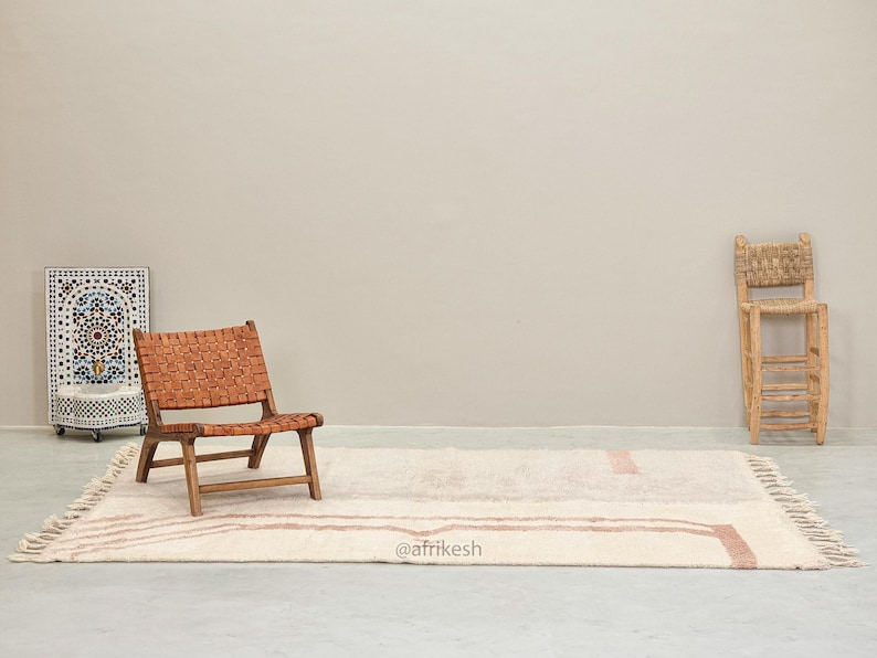 Idir– White and Pink Rug | Moroccan Beni Ourain Striped Carpet– Custom Sizes - Image 4