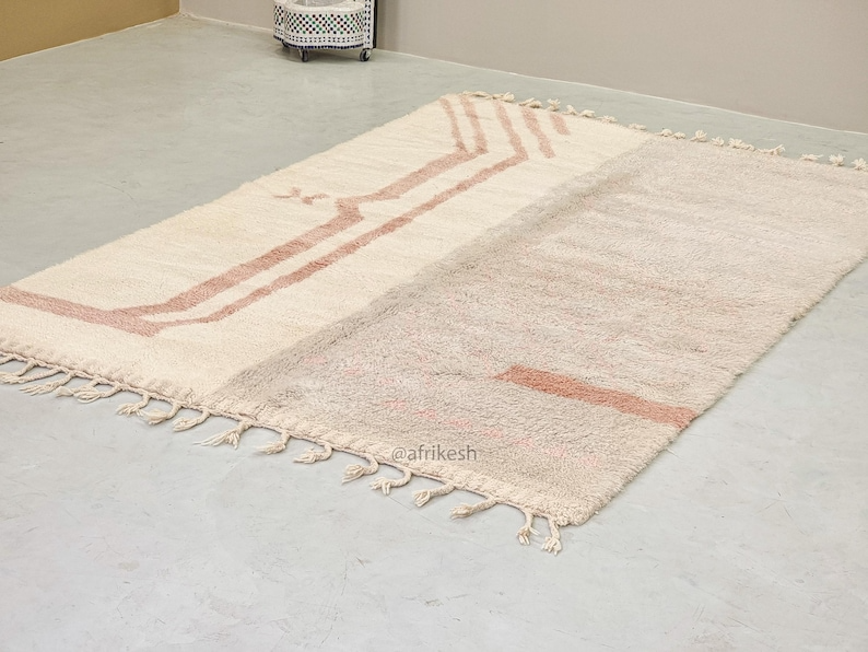 Idir– White and Pink Rug | Moroccan Beni Ourain Striped Carpet– Custom Sizes - Image 3