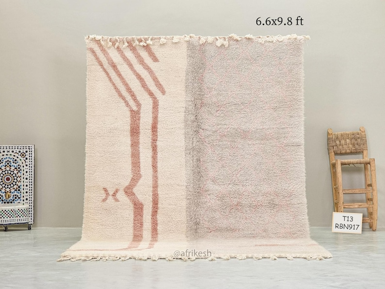 Idir– White and Pink Rug | Moroccan Beni Ourain Striped Carpet– Custom Sizes - Image 2
