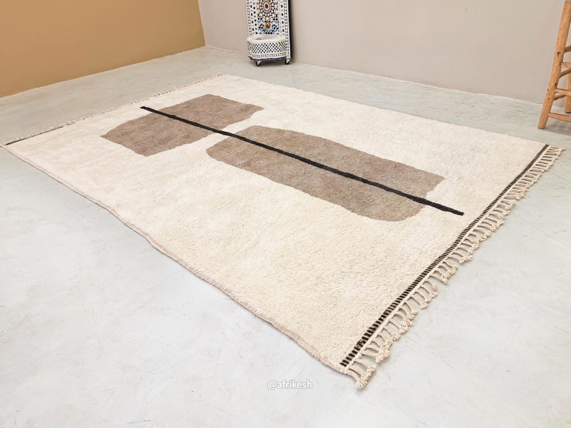 Jawhara– Beige and White Rug – Beni Ourain Abstract Custom Rug - Image 3